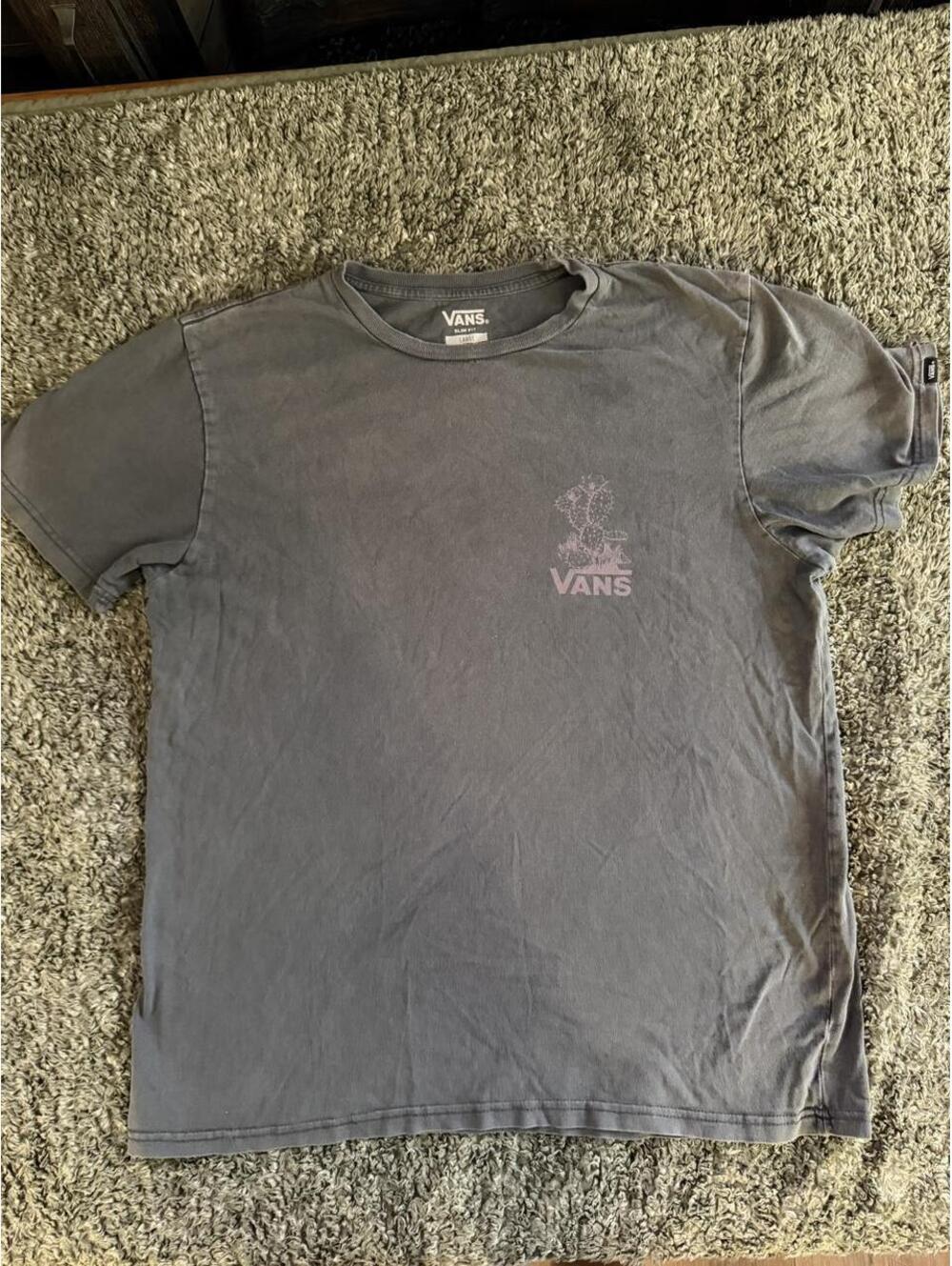 Vans Slim Fit Large Gray Graphic T-Shirt with Cactus Design